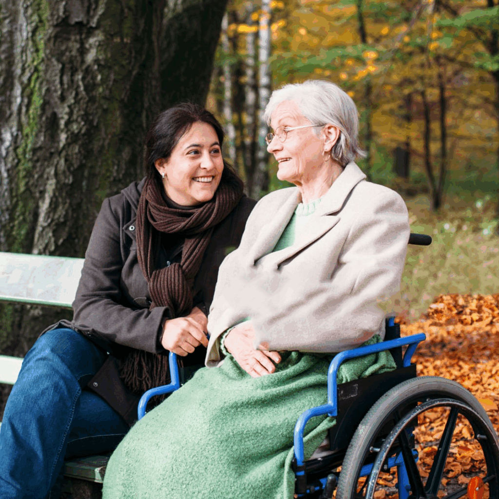 Caregiver and client enjoying the outside